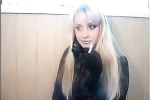 Blonde sexy doxy smokes on web camera to tease me and puff smoke in my face