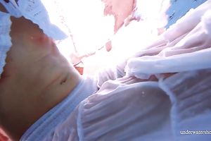 Cute and hawt Russian redhead legal age teenager filmed undressed in the pool underwater