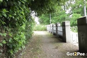 Naughty non-professional large bottomed honeys make water simultaneously outdoors