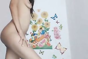 Adorable exotic legal age teenager shows her slim body and licks her zeppelins