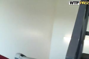 Magnificent brunette hair Russian legal age teenager gives head on the balcony