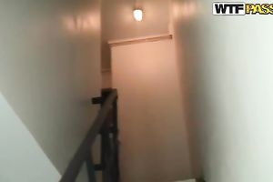 Magnificent brunette hair Russian legal age teenager gives head on the balcony