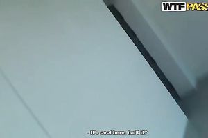 Magnificent brunette hair Russian legal age teenager gives head on the balcony