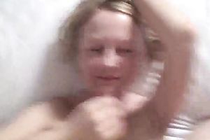 Adorable UK wife gives me handjob and takes large facial