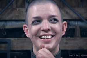 Metal thong shackles for her neck and hands to freak her out