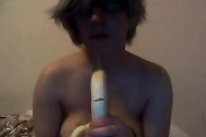 Stunning large breasted sexpot was eating banana and masturbated