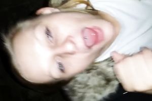 Kinky blue eyed nice-looking white bitch sucked my friend's rigid jock at night