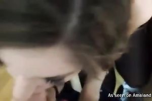 Bosomy beautiful non-professional dark head just enjoys engulfing rock hard large jock