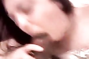 Naughty Spanish babe guzzles beefy dark pole on a pov camera