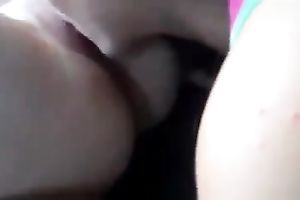 Amazing ravishing juvenile chicks are busy with eating juicy cookies in the car