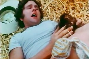 Busty brunette hair rides lengthy shlong in cowgirl style in hayloft