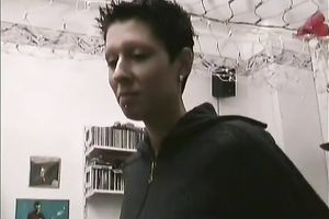 Short-haired brunette hair german gal masturbates on livecam