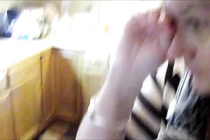 My white bitch takes messy facial after pov oral-service