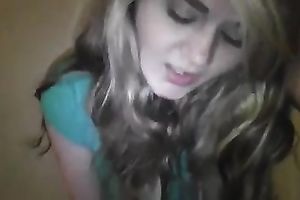 Lewd light haired livecam girl used fake penis to pet her own juicy love tunnel