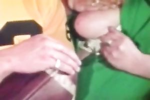 Curvy pale skin vintage blondie with delightful large natural marangos