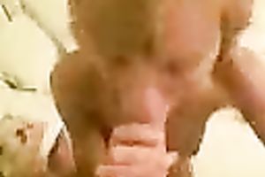 Short haired blond college wench attacks my giant pecker with her face hole