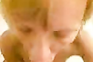 Short haired blond college wench attacks my giant pecker with her face hole