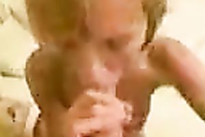 Short haired blond college wench attacks my giant pecker with her face hole