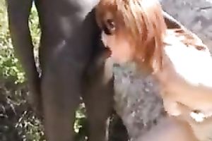 My large dark ramrod for the excited redhead milf slutwife on the picnic