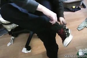 Sexy white brunette hair goth sweetheart playing with her vagina