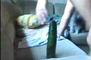 Insane chunky old slutwife uses a huge cucumber for masturbation