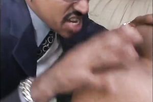 Ebony honey with glamorous ass copulates 2 studs like a freak