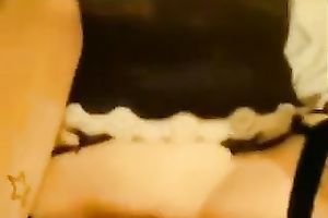 Beautiful joyful girlfriend in sexy fishnet nylons gives head and bangs