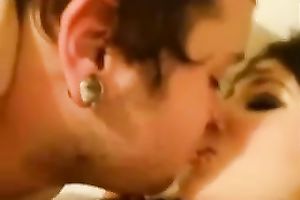 Beautiful joyful girlfriend in sexy fishnet nylons gives head and bangs