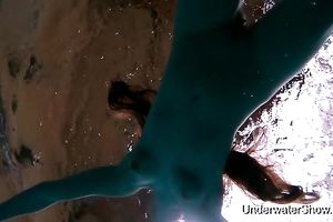 Pale skin breasty redhead legal age teenager chick completely undressed in the pool