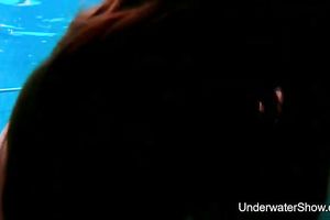 Pale skin breasty redhead legal age teenager chick completely undressed in the pool