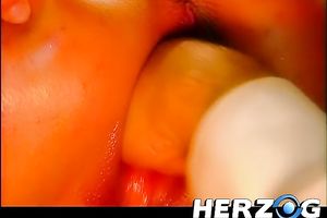 Double permeated golden-haired slender whore in the work shop