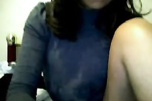 Sweet and slim sweetheart in sexy blouse was fingering her moist slit a bit