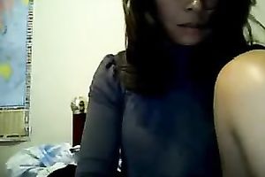 Sweet and slim sweetheart in sexy blouse was fingering her moist slit a bit