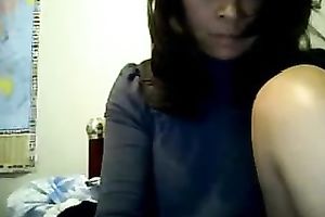 Sweet and slim sweetheart in sexy blouse was fingering her moist slit a bit