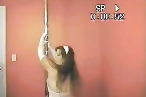 Kinky undress show and pole dance performed by wondrous chubby dark brown MILF