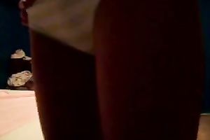 Awesome long legged non-professional web camera dark head tickled her own pussy