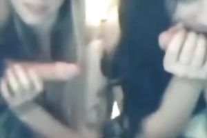 Two amateur cam honeys play with large rods teasing me