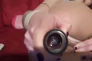 Fucking my fantastic anal opening with a bottle on cam