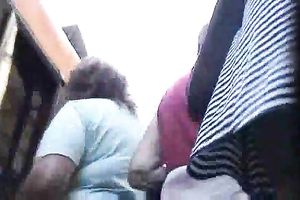 Spying on one cute Russian chick's upskirt at the bus