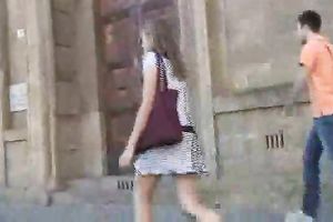 Spying on one cute Russian chick's upskirt at the bus