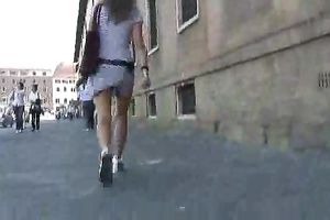 Spying on one cute Russian chick's upskirt at the bus