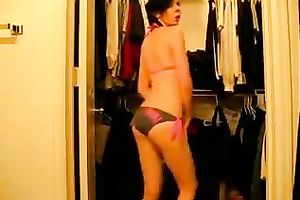 Short haired outstanding svelte dark brown housewife was dancing on livecam