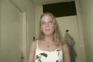 Blonde euro seductive playgirl masturbates on the chair