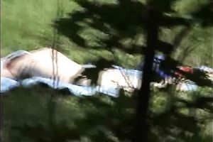 Peeking on my saucy redhead neighbour Married slut masturbating outdoors