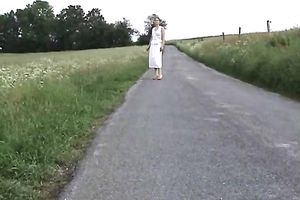 My romantic babe shows off her bawdy soles outdoors