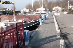 Dumb Euro doxy Ella gets screwed missionary style in car