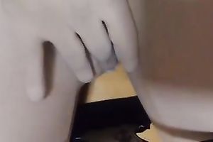 Teen cutie pushing juicy snatch with large marital-device in non-professional episode