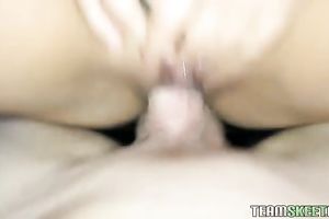 Lustful dark brown sucks a weiner greedily and receives screwed hard