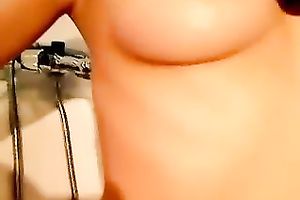 My hawt Gf expose sher bald cunny in baths and masturbates