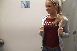 Stunning blond college skank flashes her melons on livecam